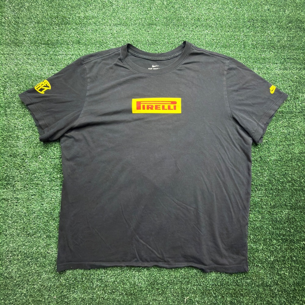 Nike Inter Milan Pirelli T-Shirt Mens XL Black Graphic Soccer Tee Short Sleeve